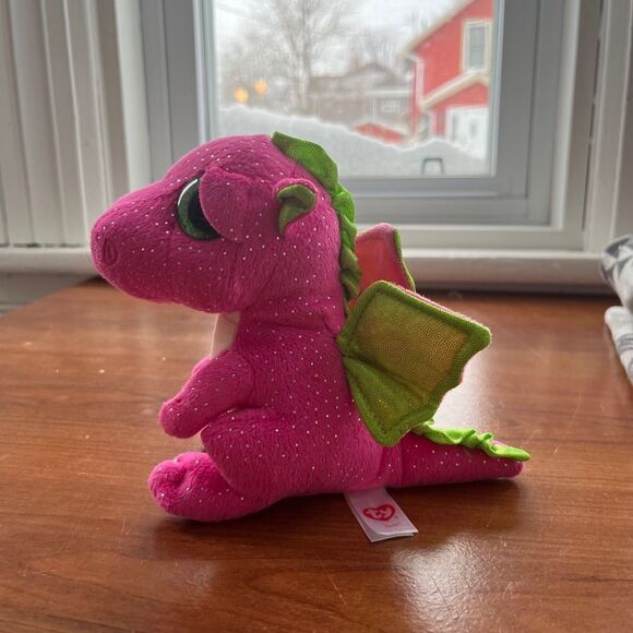 Ty Beanie Boo 2016 Darla The Dragon Lime Green Pink No Hang‎ Tag Stuffed Animal - Picture 2 of 5